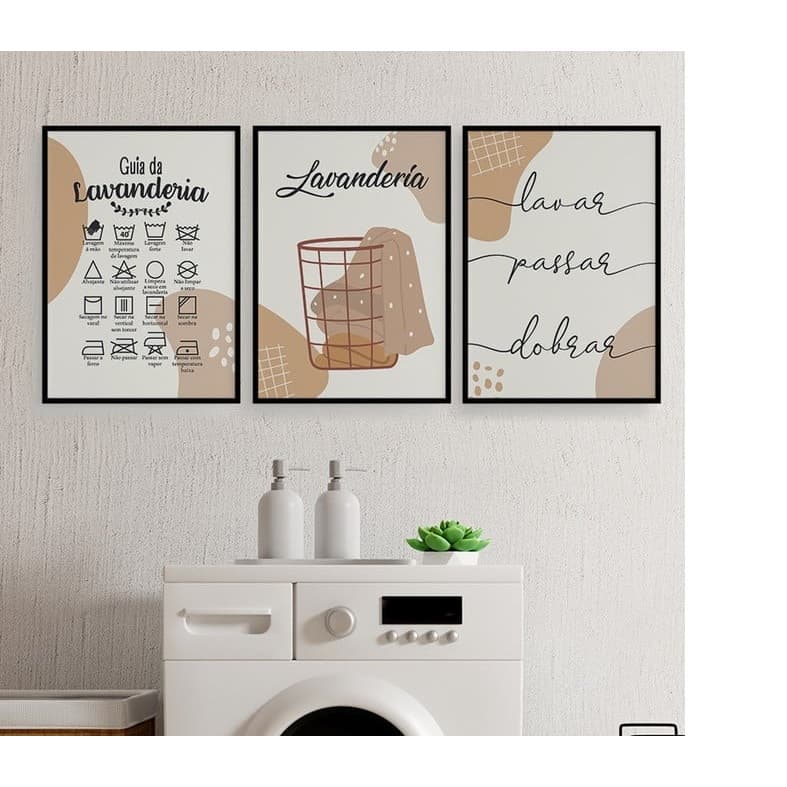 Quadros Lavanderia Roupas Área Serviço Decoração 3 Peças