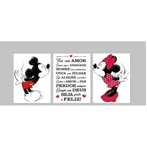 Quadro Decorativo kit com 3 Placas decorativas Mickey e Minnie em mdf Amor Perdoe Deus