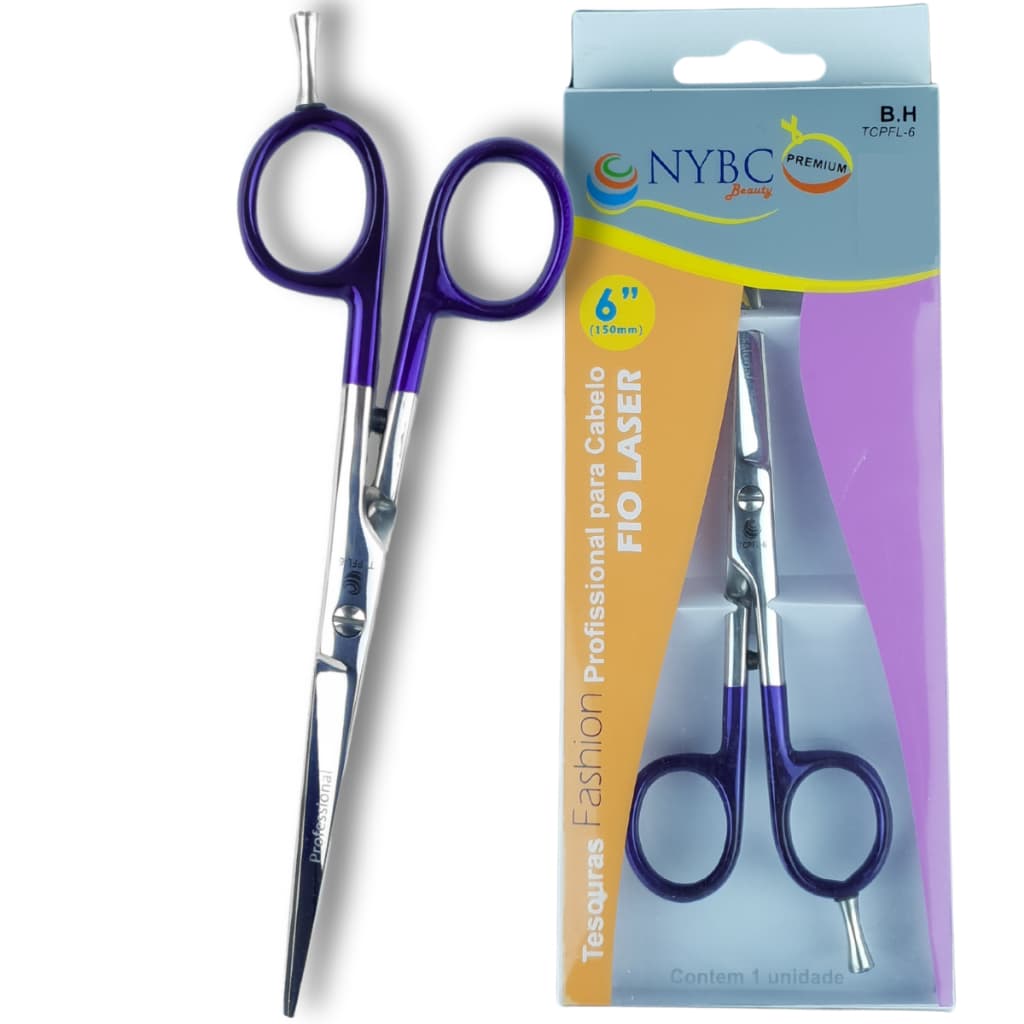 Tesoura Profissional Cabo Roxo Fio Laser 6" - NYBC Beauty - Corte Preciso e Uniforme