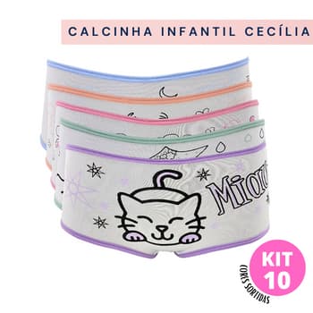 Kit 10 Calcinha Cecília Infantil Estampa Sortida Menina Revenda Fundo de Algodão Sublimada Promoção