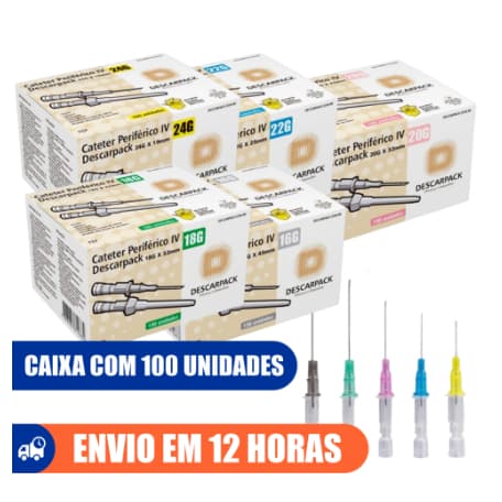 Cateter Intravenoso Body Piercing TAMANHO VARIADOS Com 100 Unidades Descarpack