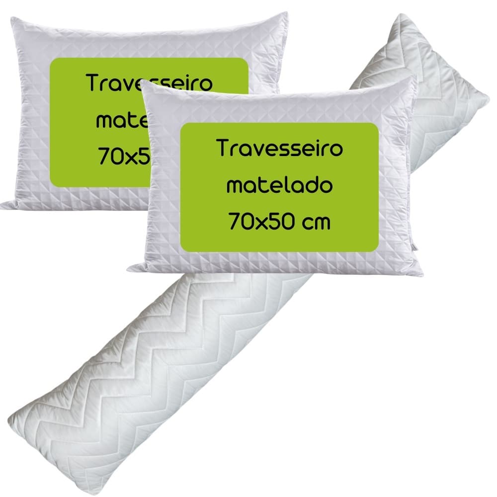 Kit 2 Travesseiros Cor Branca 70x50cm + 1 Travesseiro de Corpo Xuxinho com fronha de ziper
