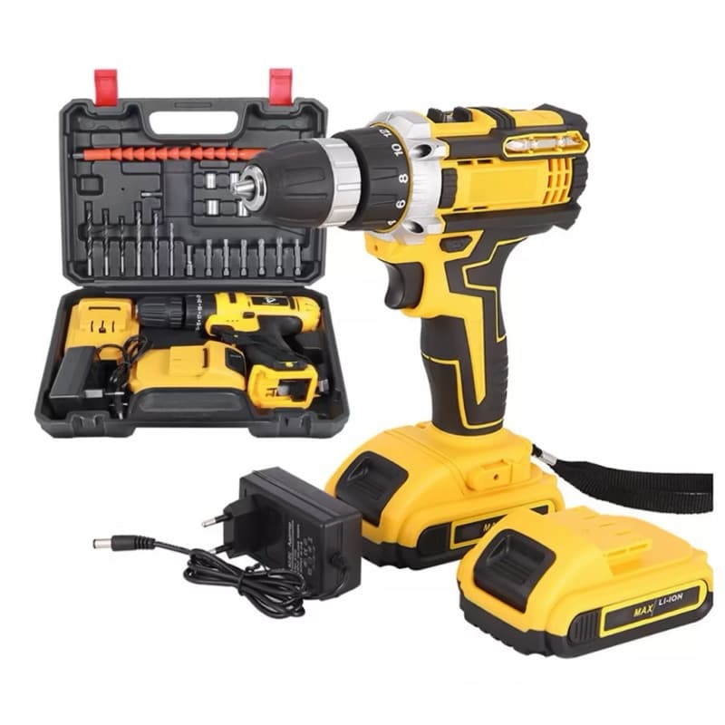 Parafusadeira Furadeira com 2 Baterias Sem Fio 36V 48V Bivolt Com Maleta