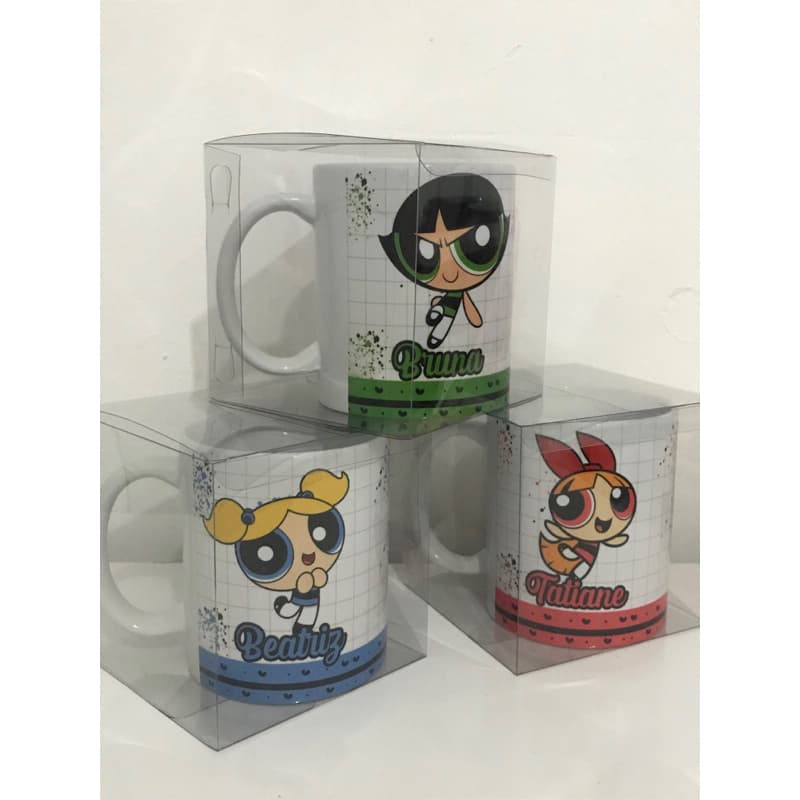 Caneca branca Personalizada -Meninas Super Poderosa - Docinho, Lindinha e Florzinha.