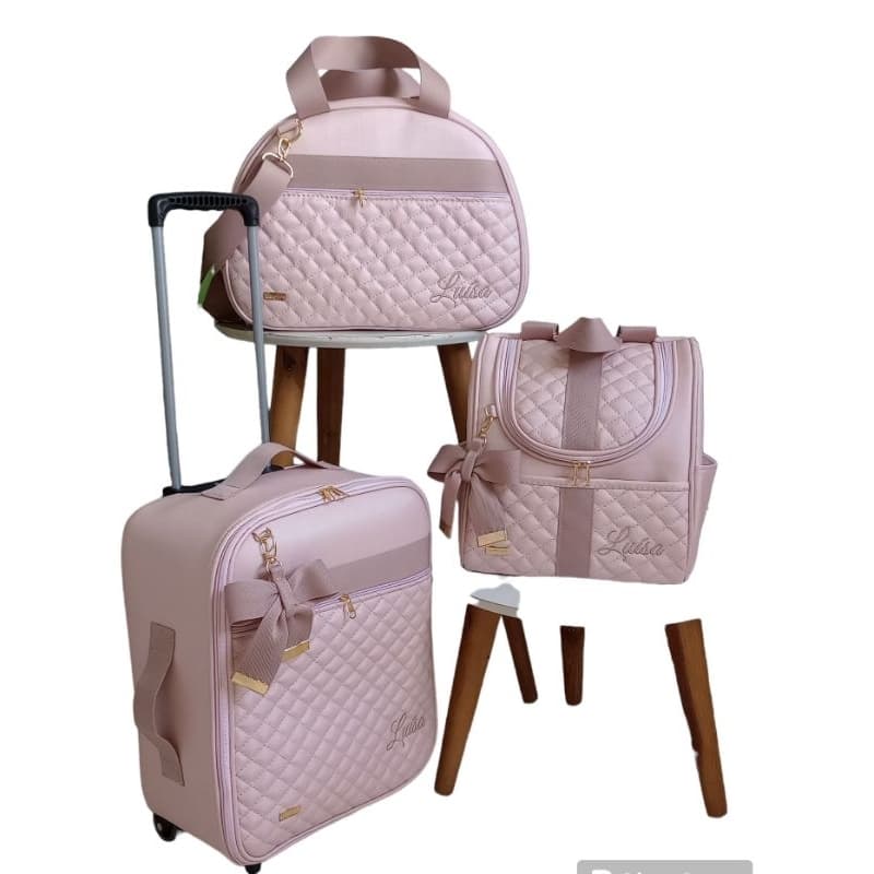 Kit Mala de rodinhas, bebê personalizado com nome 3 peças