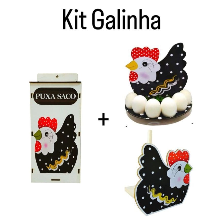 Kit Galinha - Puxa Saco - Porta Rolo - Porta Ovos