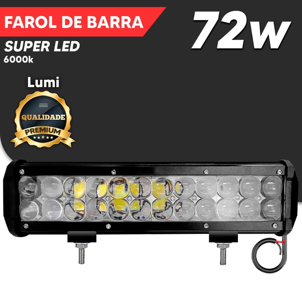 Farol De Barra Bulbo Dubra 30 cm 24 LED 72w 12-60V IP65 Branco Frio