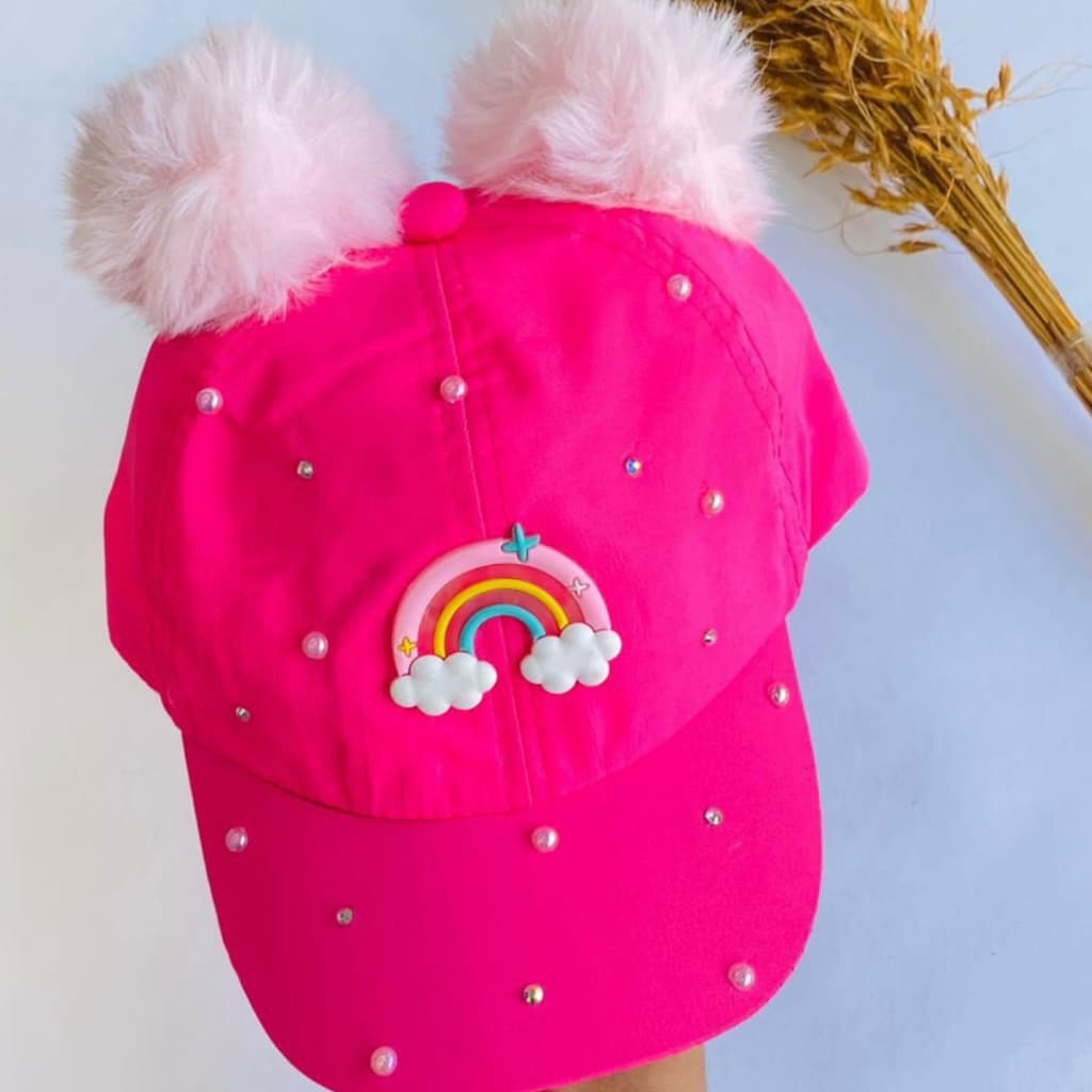 Boné infantil Arco- Íris com Pompom / Boné Personalizado / Boné de Luxo