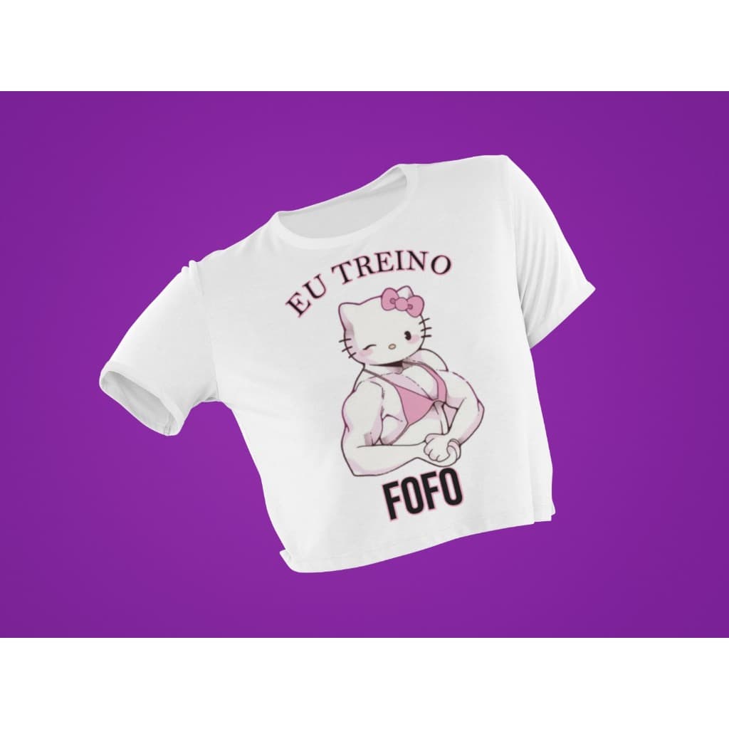 Camiseta Cropped Hello Kitty "Eu Treino Fofo" Blusa Camisa Treino, Bodybuilding