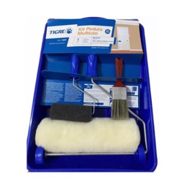Kit Pintura Multiuso Econômico Tigre 1540 - Rolo De Pintura 23cm + Suporte + Bandeija + Trincha + Rolinho