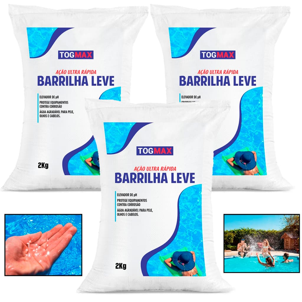 Kit Barrilha Leve 6 kg Para Piscina Elevador Controlador De pH 2
