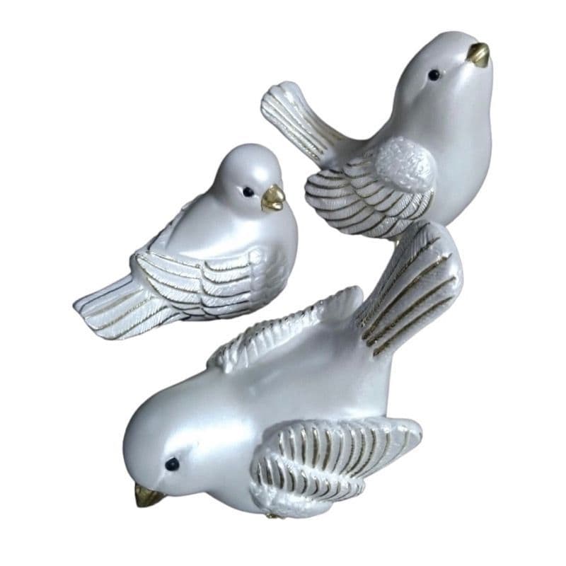 Trio de passarinhos gesso estatuas decoração pintados a mão
