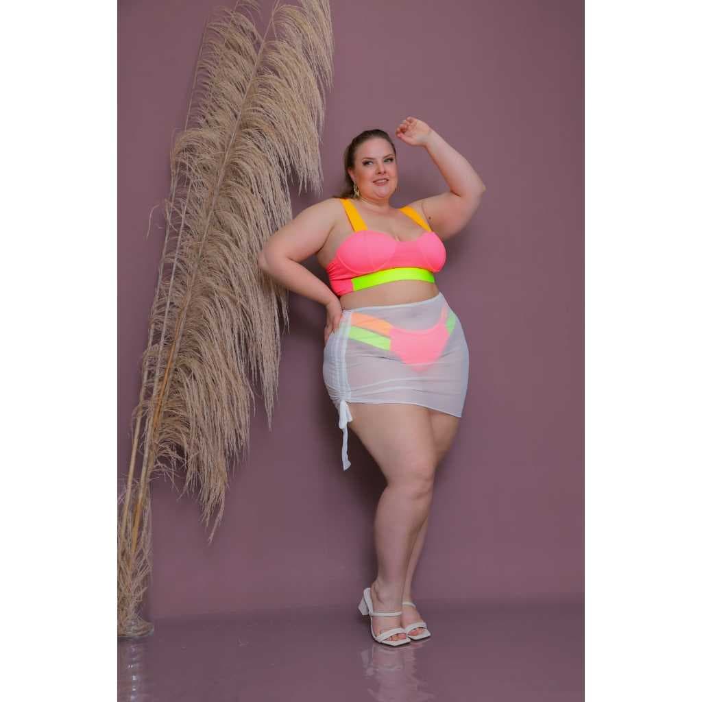 Saída de praia mini saia tule plus size