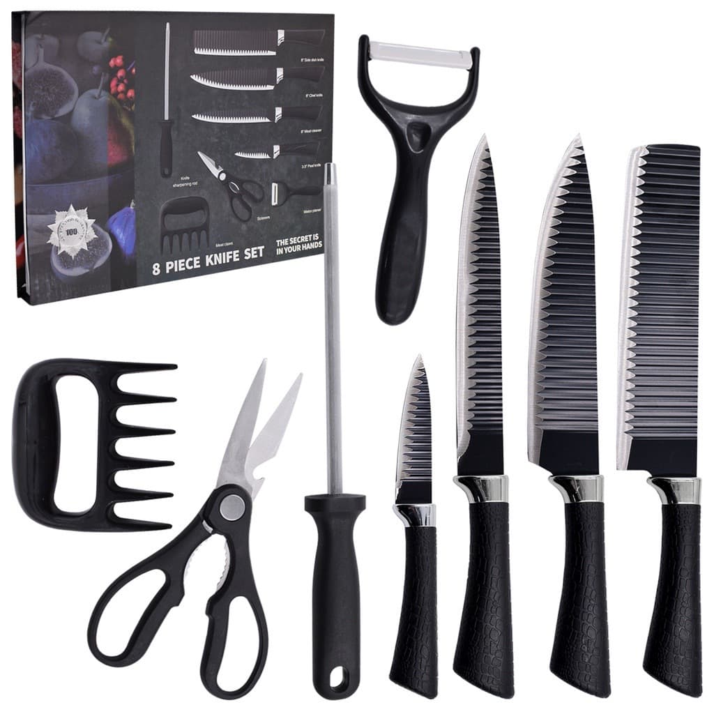 Kit Jogo De Faca Chef Profissional 8 Pçs Cozinha Churrasco Top EVRYEALTH
