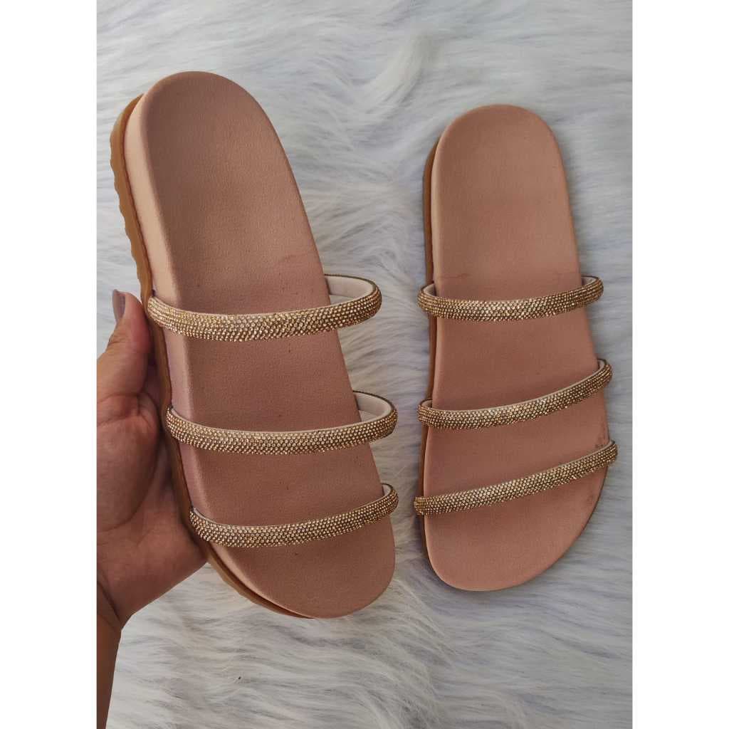 Sandália Papete  Strass Birken Rasteirinha Feminina Confortavel