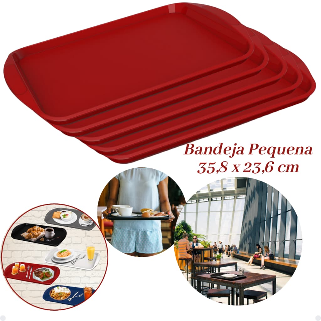 Kit com 12 Bandejas Multiuso Retangular 35,8x23,6 Restaurante Self Service FastFood Bares Unitermi