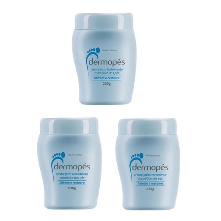Kit 3 Cremes Para Rachaduras nos Pés Hidrata e Restaura Dermopés 230g Abelha Rainha