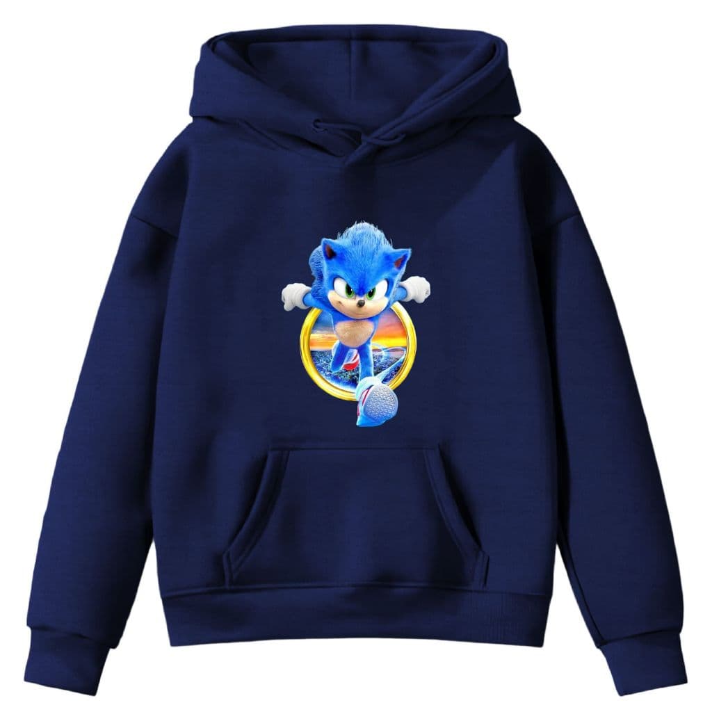 Moletom Kids Infantil Menino Menina Ouriço Azul Desenho So nic Correndo Anel Hoddie Liso Bolso Canguru Com Capuz