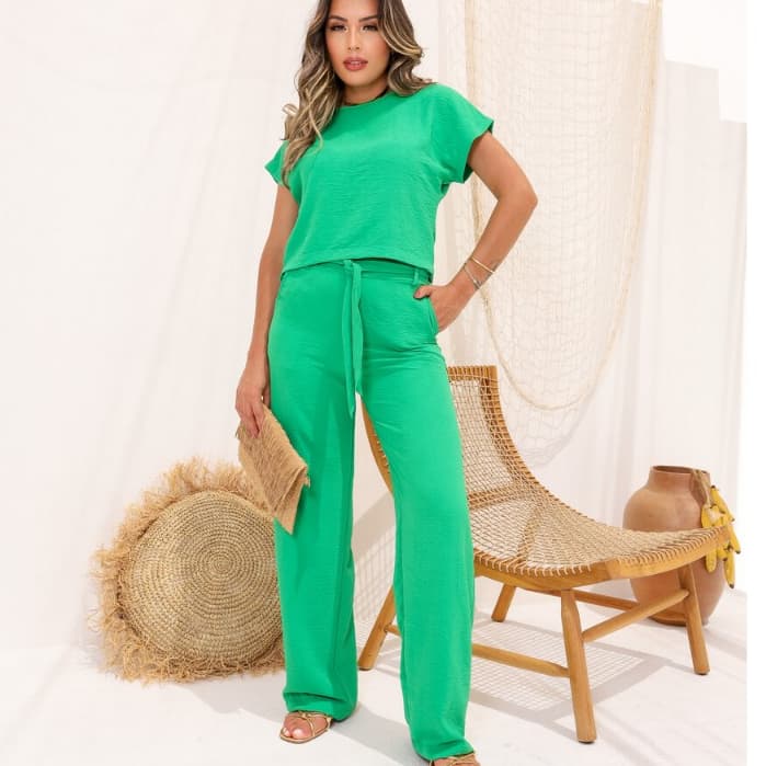 CONJUNTO DUNA CALÇA PANTALONA E CROPED