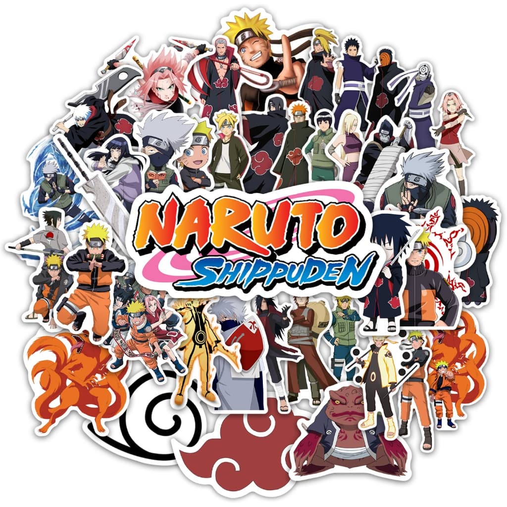 Super Kit 40 Adesivos Cartela Anime Naruto Shippuden Uzumaki Personagem Caderno Notebook Bike Moto