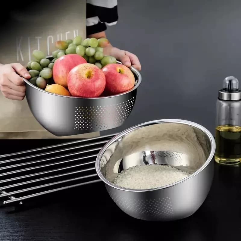 Escorredor Lava Arroz Aço Inox 24 Cm Reforçado Ke Home
