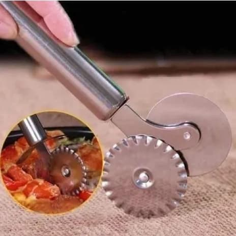 CORTADOR FATIADOR CARRETILHA DUPLA CORTADOR PASTEL INOX PIZZA SALGADOS  MASSAS