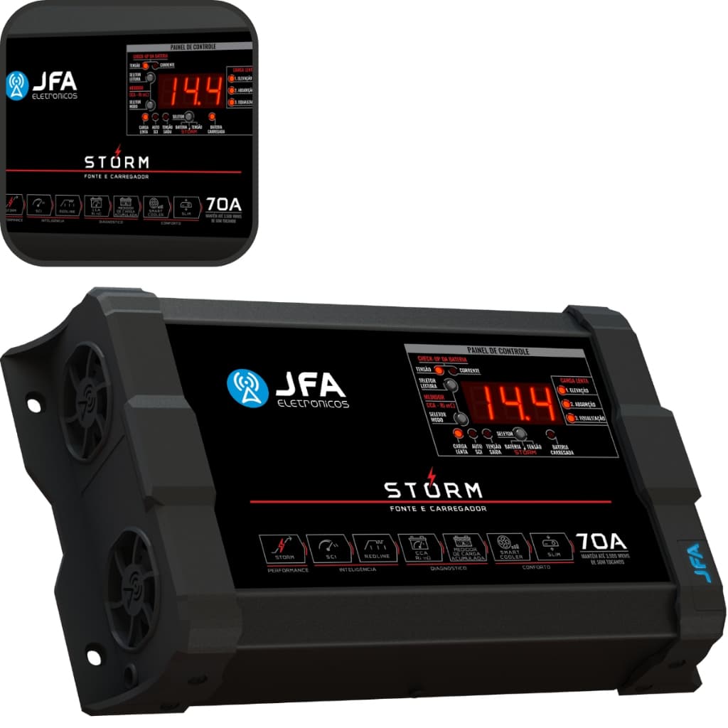 Fonte Automotiva Jfa Storm 70a Bivolt Com Medidor Cca E Sci