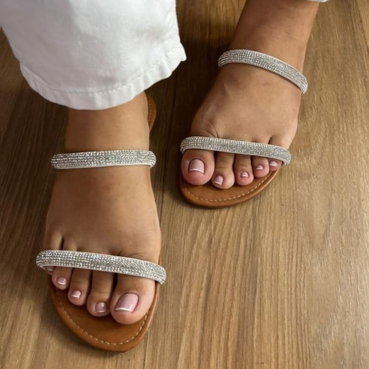Sandália Rasteira Feminina Rasteirinha Nanda Ramos Strass