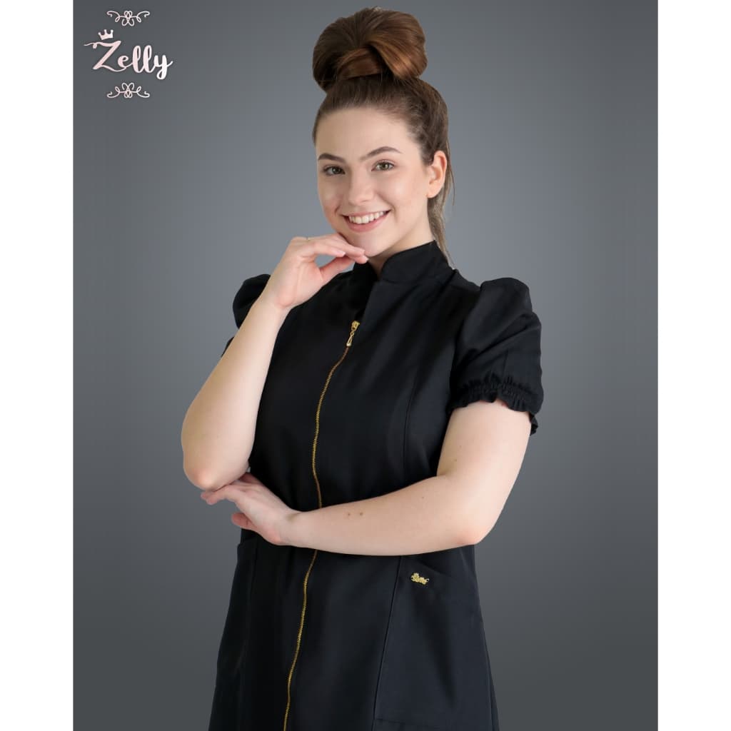 Jaleco Feminino Plus Size Manga Bufante, acinturado modelo Violeta Manga curta com bordados de nome + profissão