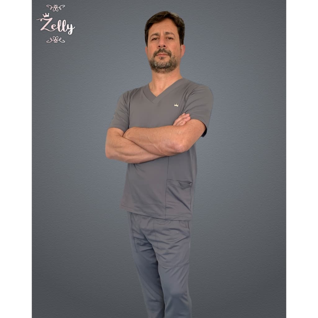 Conjunto Pijama Cirúrgico Masculino modelo Silver Slim confeccionado com  malha tecnológica