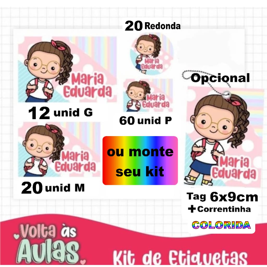 Kit Etiquetas adesivas escolar personalizada com nome /volta as aulas.