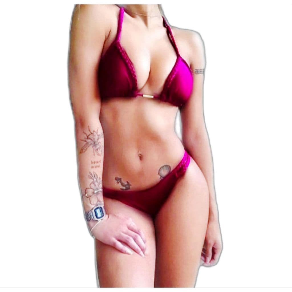 Cunjunto De Biquíni Cortininha Detalhe Em Trança Calcinha Dupla Face Empina Bumbum Moda Praia Tendencia Verão