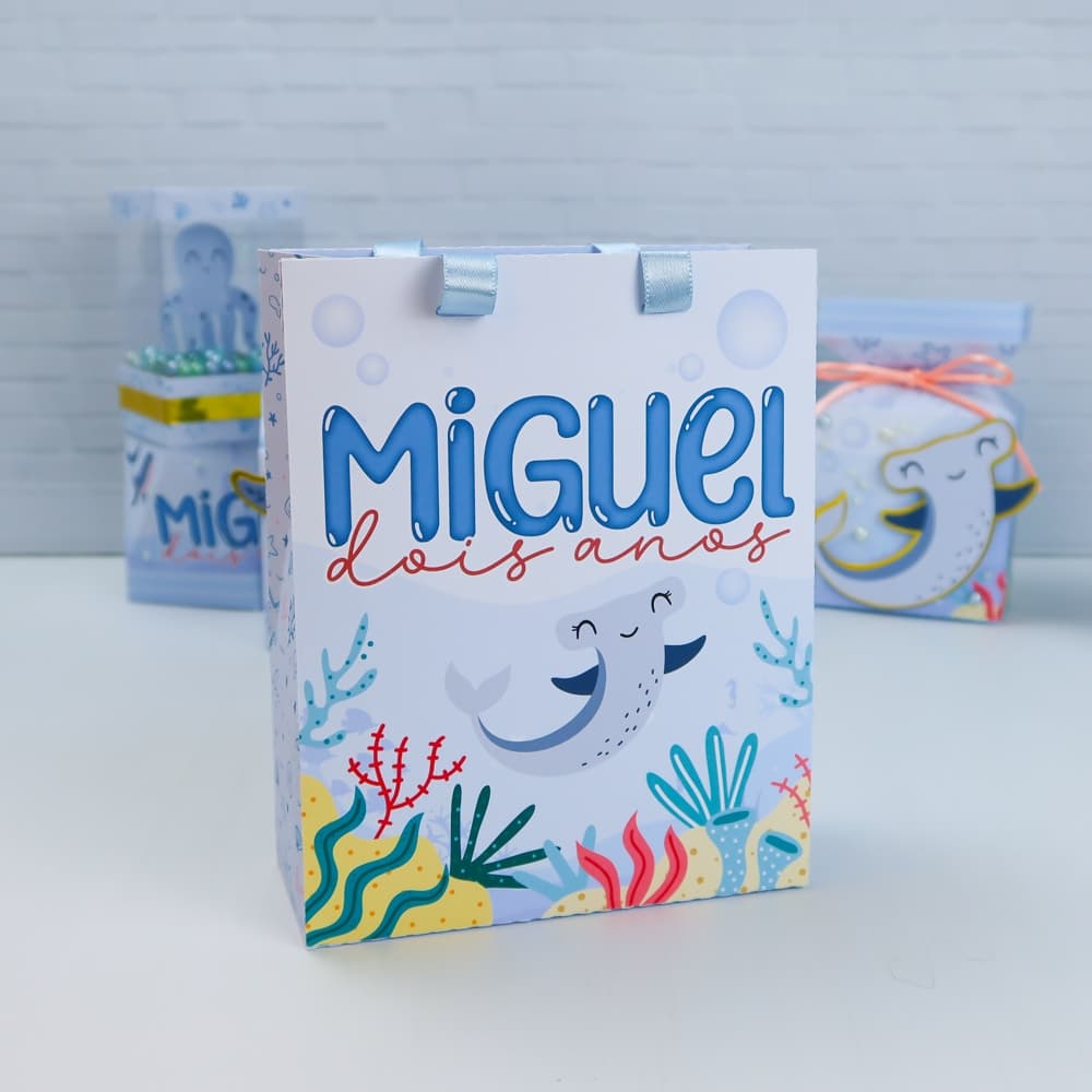 Sacolinha Personalizada Fundo do Mar - 10 unidades