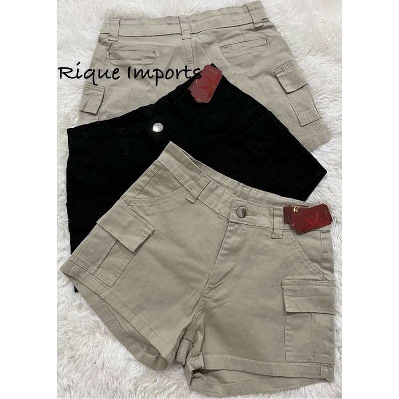Shorts Cargo Feminino Cintura Alta Moda Tendência