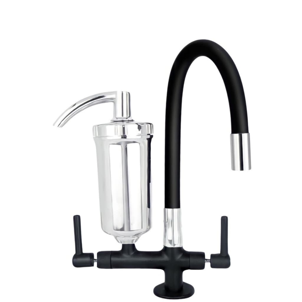 Torneira Flexivel Preta e Cromada de Metal Filtro de Cozinha para Mesa/Bancada