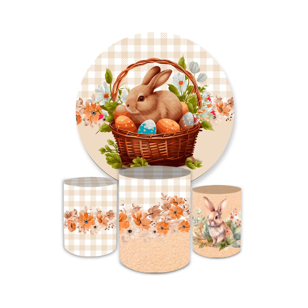 Kit Capa Painel Redondo 1,50 + Trio de Cilindros Decoração Comemoração Páscoa