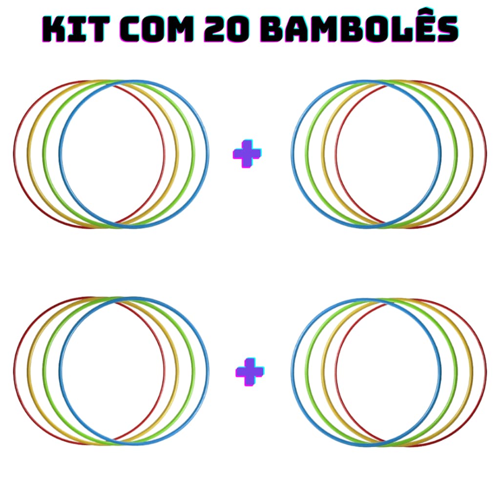 Kit 20 Bambolês Arco Infantil 65cm Colorido Atividade Fisica Dança Treinamento Funcional