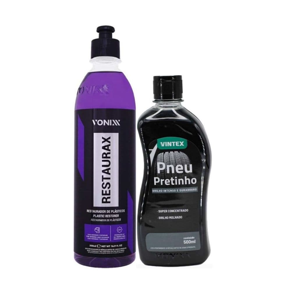 Restaurax Vonixx Restaurador Plástico Painel Revitalizador + Pneu Pretinho Vintex Vonixx 500ml