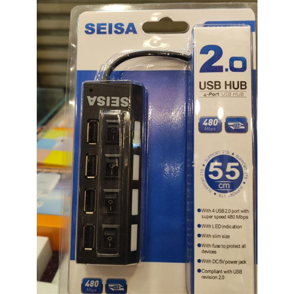 HUB USB 2.0 de 4 portas com interruptor LED - Envio Imediato