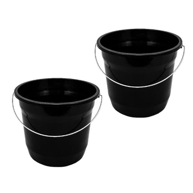 Balde Plástico Preto 5 litros, Kit 2 Baldes Reforçado, Balde Alça de Ferro Metal