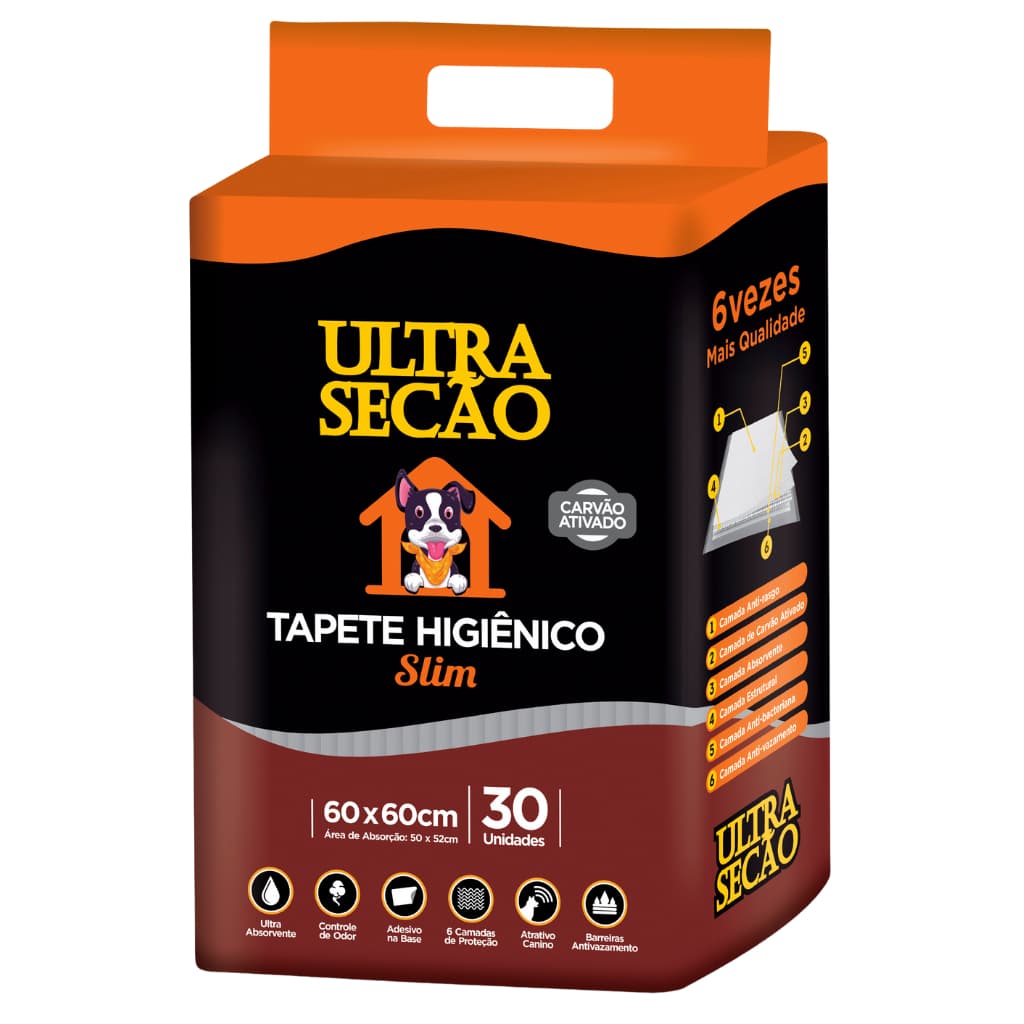 Tapete Higiênico 60x60 - 30 unidades Ultra Secão Carvão Ativado para Cães e Gatos Pets Grande