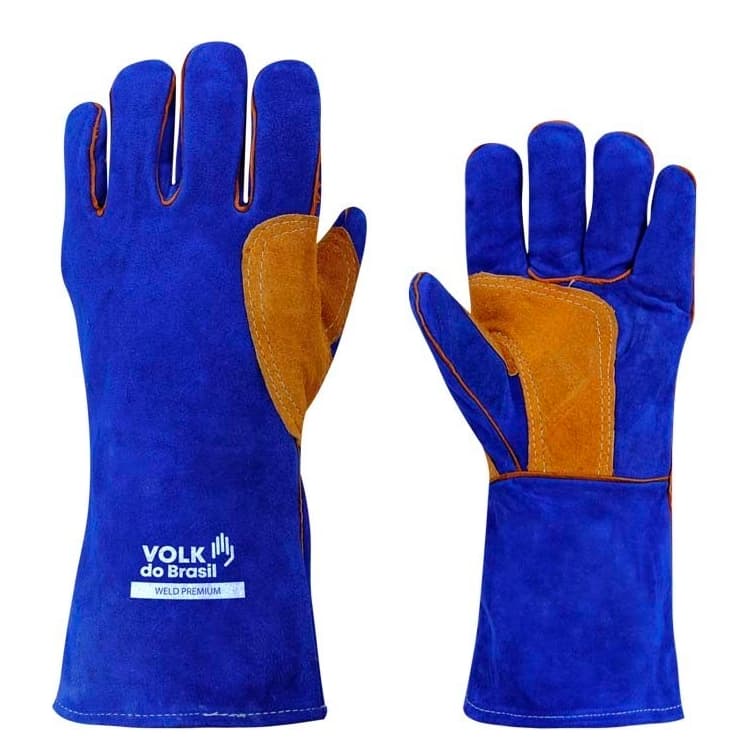Luva Raspa Volk Soldador Azul/Laranja 33Cm Weld Smart CA 42917