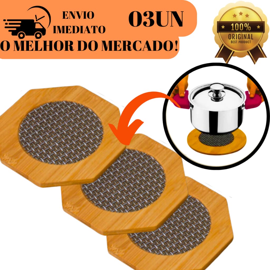 KIT 03 Descanso Suporte Para Panela Em Bambu Para Cozinhas E Restaurantes