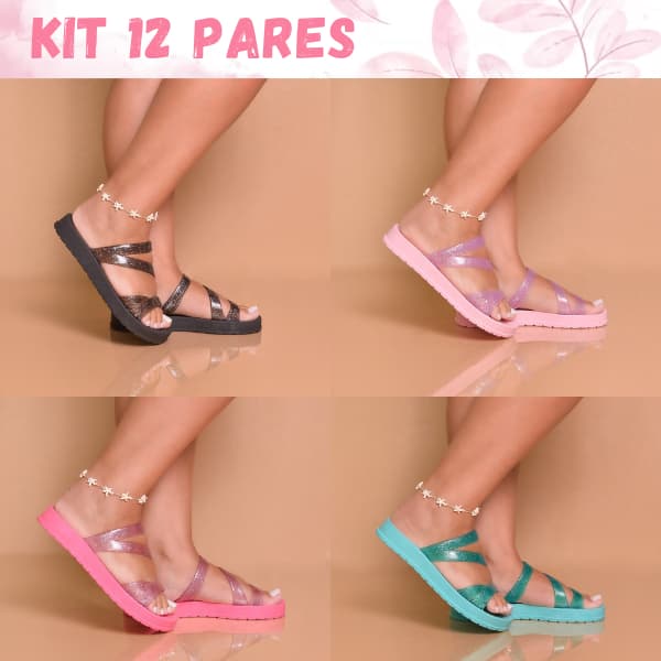 Kit com 12 Pares Papete 3 Tiras Linda Confortável Blogueira Envio Rápido