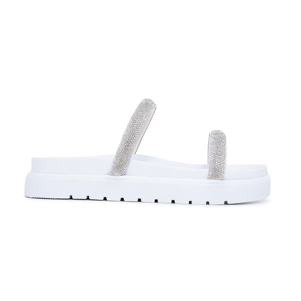 Sandália Papete Strass Pedraria Chinelo Rasteirinha Confortável Brilho