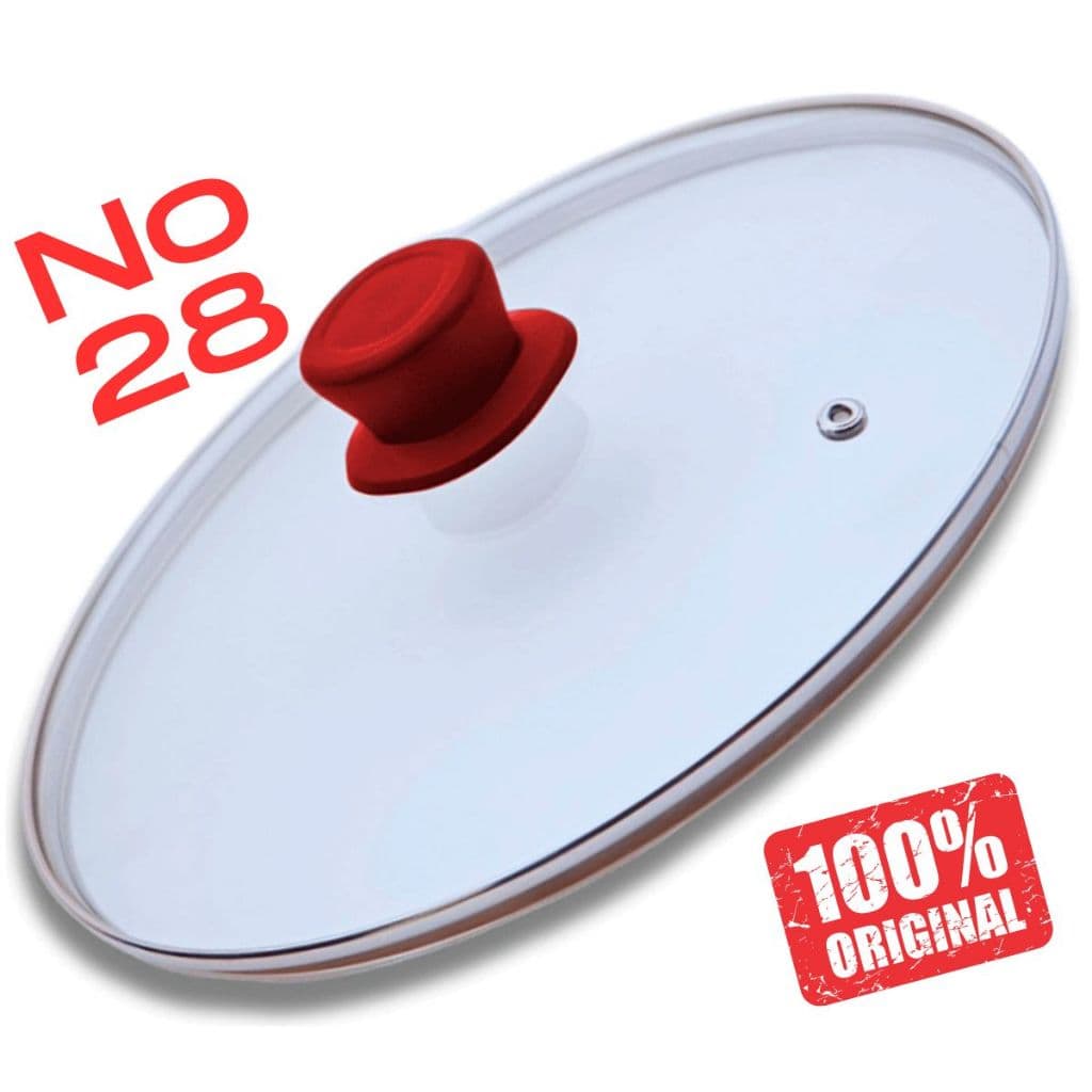 Tampa de Vidro 28 Cm Panela Frigideira Original Pegador Vermelho