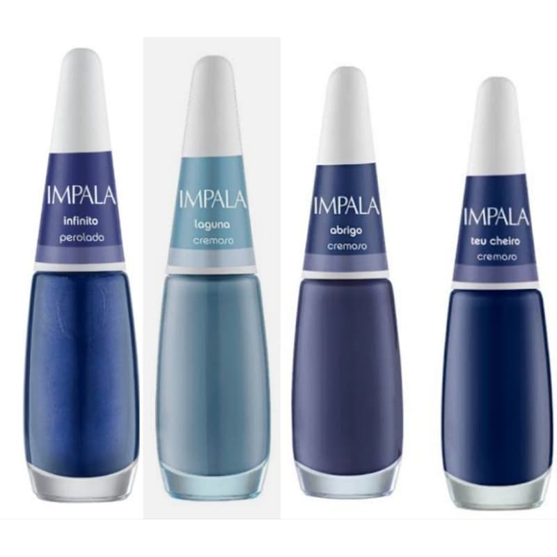 Kit Esmaltes Impala Tons Azuis da Coleção A cor da sua Moda- 4 itens