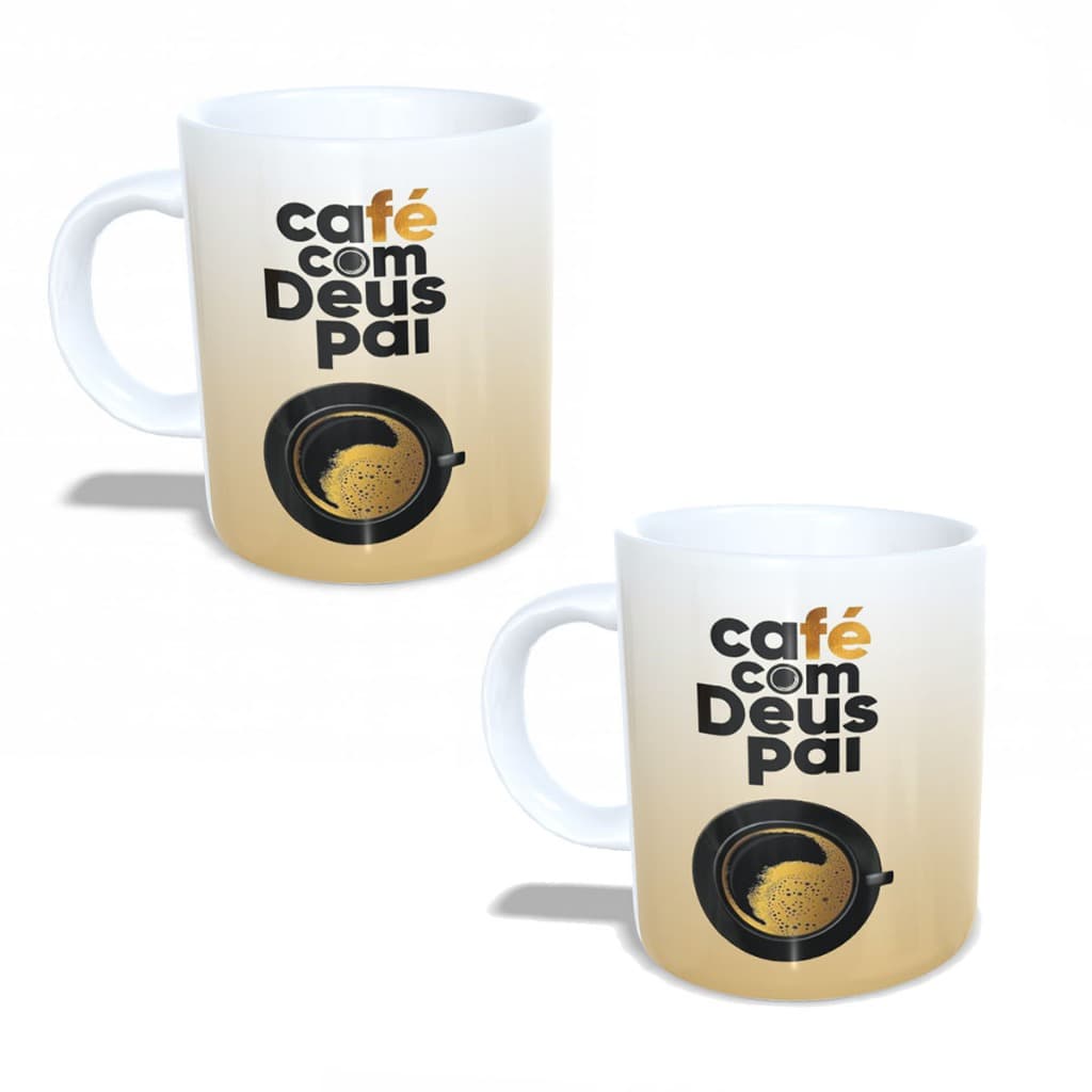 Kit 2 Canecas Personalizada estampa Café com Deus pai / presente / personalizados