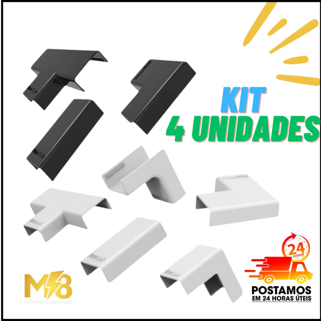 4 Sistema X Cotovelo, Luva , Te Branco ou Preto 20x10mm Para Canaleta