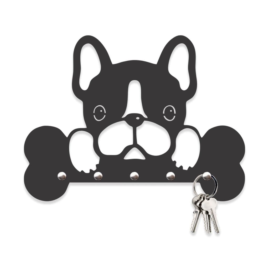 Porta Chaves Cachorro com Osso em Mdf Vazado de 3mm Preto Fosco